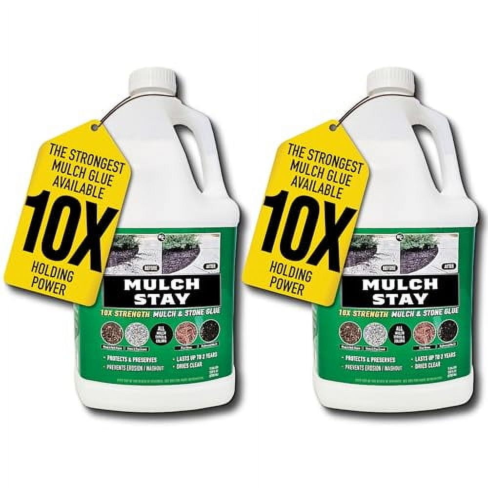MULCH STAY Mulch Glue, Stone Glue & Preservative for Landscaping. 128 oz (2 PK) Preserves and - ALL Types of Mulch, Stone and Pine Straw, Lasts up to 2 yrs, Dries Clear, Rea