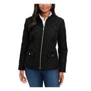 CHARTER CLUB Womens Black Pocketed Textured Zip Up Winter Jacket Coat Petites PS