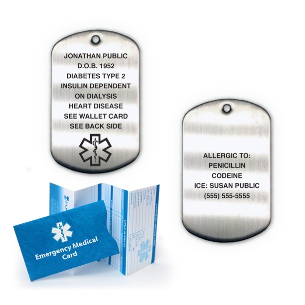 Stainless Steel Medical Alert Dog Tag. Incl. Custom Engraving and Chain