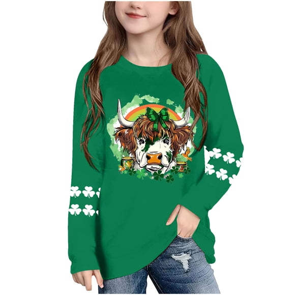 Chandails de la Saint-Patrick pour Enfants, T-Shirt Décontracté à Manches Longues pour Garçons Filles Tout-Petits, Jolis Hauts Trèfle Irlandais, Vêtements de Fête pour Enfants pour l'École