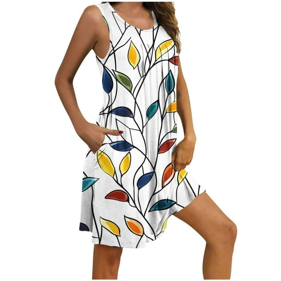 Jamicy Womens Sleepwear Dresses Valentine's Day Fashion Women Print with Pockets Sleep Shirts Women's Summer Dresses 2025 Sleeveless Floral Print Tank Loose Sleepwear
