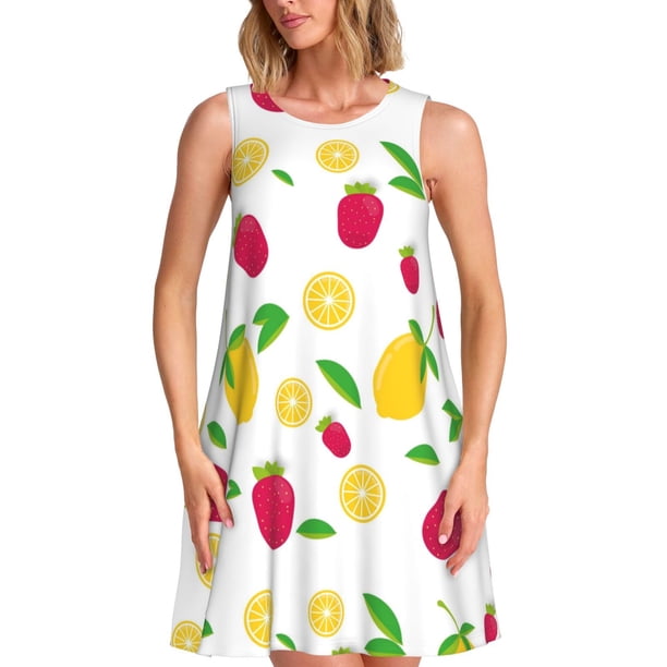 Disketp Strawberry and Lemon para Vestido sin Mangas para Mujeres, Vestidos de Verano para Mujeres, Casual y Holgado para la Playa