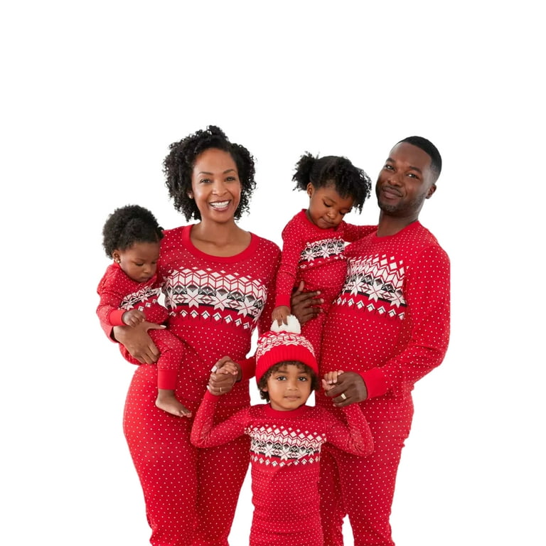Family Christmas Pjs Matching Sets Red Print Parent Child Suit