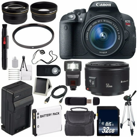 Cmos Lens - 6Ave Canon EOS Rebel T5i 18 MP CMOS Digital SLR Camera w/EF-S 18-55mm Lens International Version (no Warranty) + Canon EF 50mm Lens + 58mm 2x Telephoto Wide Angle Lenses Bundle 27