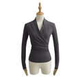thumbnail image 2 of Bxsruta Women's Long Sleeve Wrap Top V Neck Ruched Blouse Slim Fit Workwear Shirt, 2 of 8