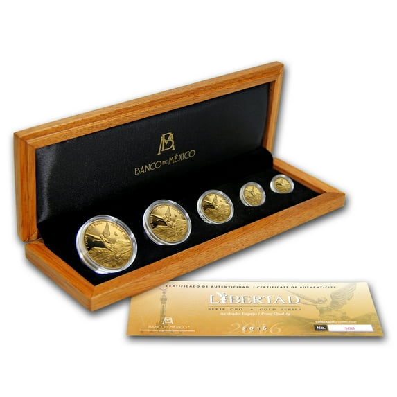 2016 Mexico 5-Coin Gold Libertad Proof Set (1.9 oz, Wood Box)