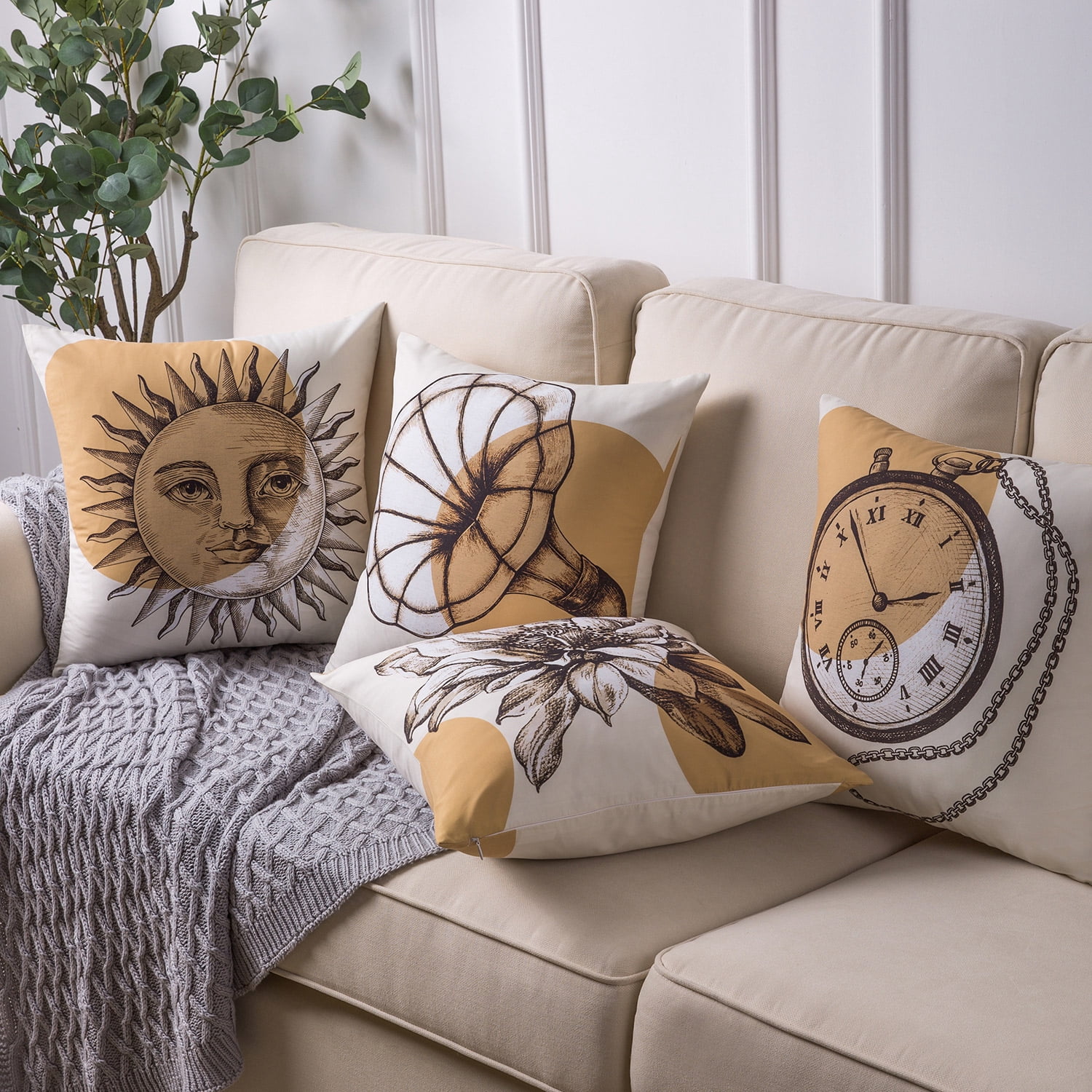 Phantoscope Geometric Series Decorative Throw Pillow Covers, Retro Phonograph, 18" x 18", Set of 4