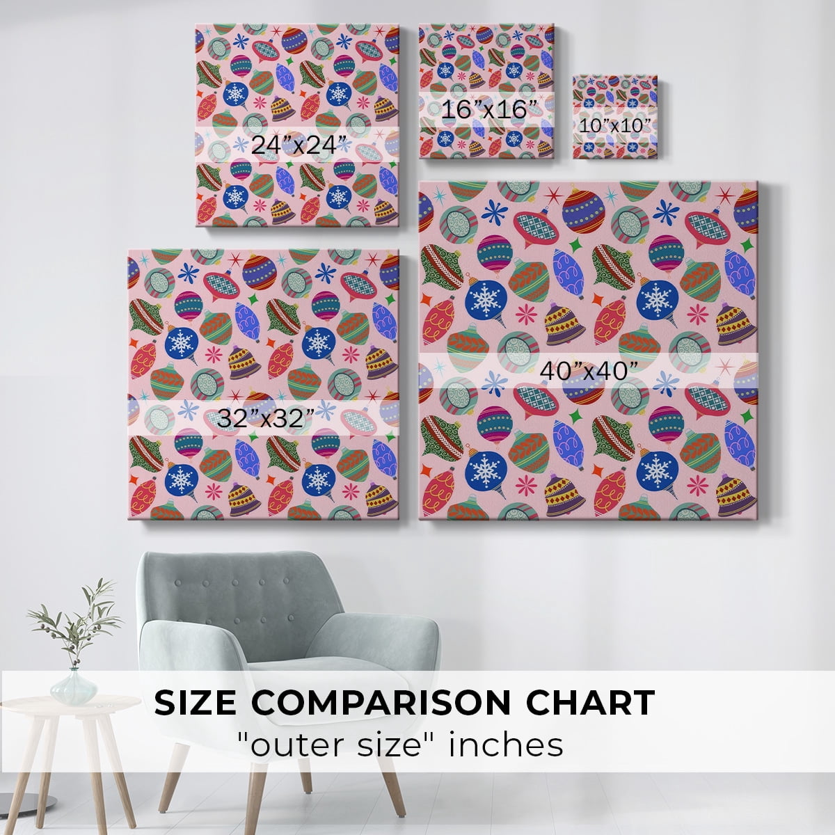Christmas Ornament Pattern IV- Gallery Wrapped Canvas