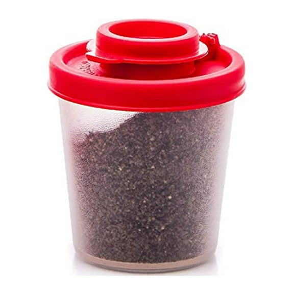 Salt and Pepper Shakers Moisture Proof Medium Salt Shaker to go Camping Picnic Outdoors Kitchen Lunch Boxes Travel Spice Set Clear with Red Covers Lids Airtight Spice Jar Dispenser
