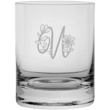 

U Daishy Daisy Monogram Etched 11oz Crystal Rocks Whisky Glass