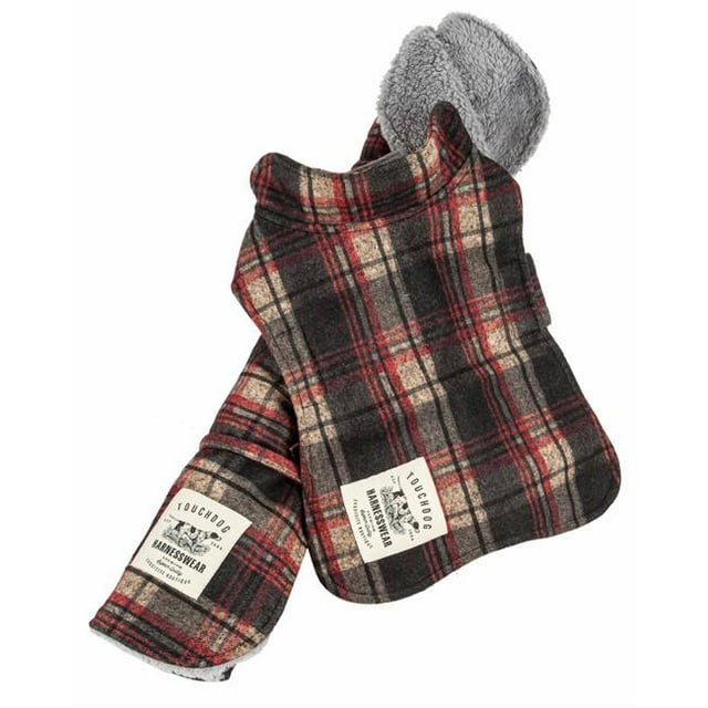 Touchdog JB1RDMD 2 Pièces 2-en-1 Tartan à Carreaux avec Tapis de Chien Réversible Assorti - Plaid Rouge&44; Moyen