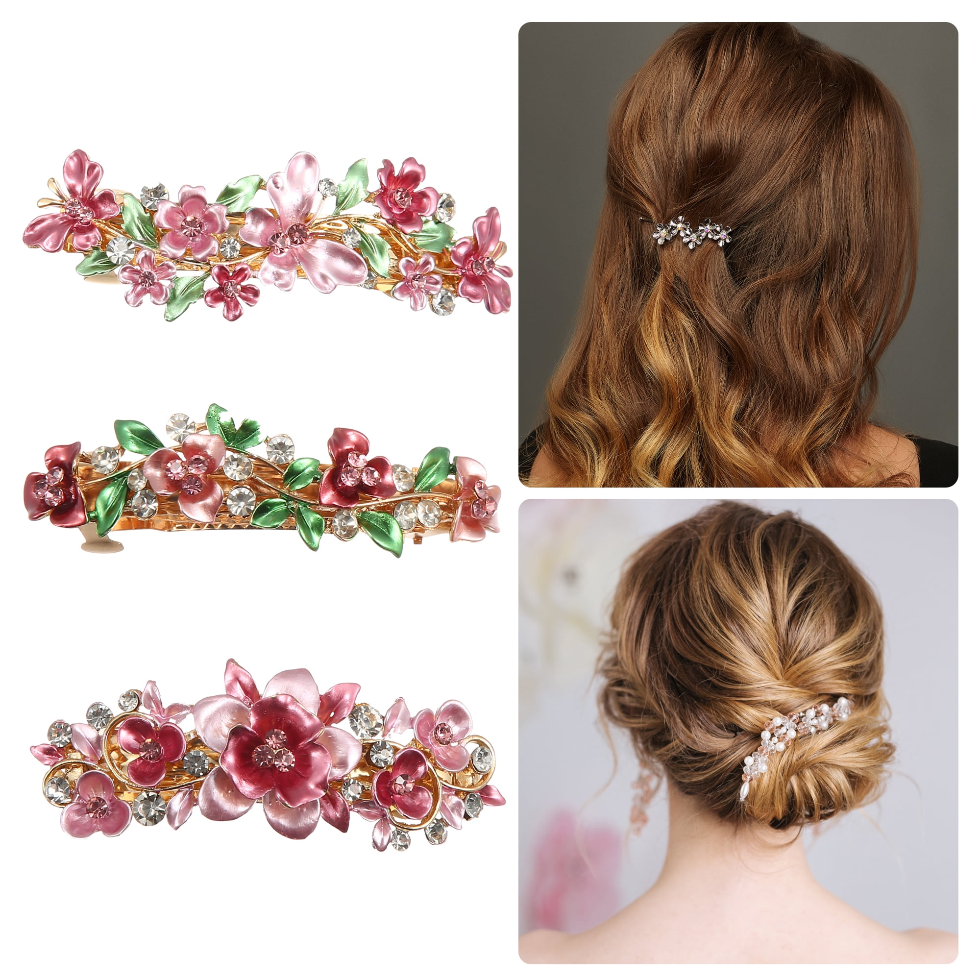 Unique Bargains 3 Pcs Hair Barrettes Accessories Pink