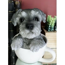 Realistic Grey Adorable Schnauzer Dog In Teacup Statue 5.75" Tall Pet Pal Dog