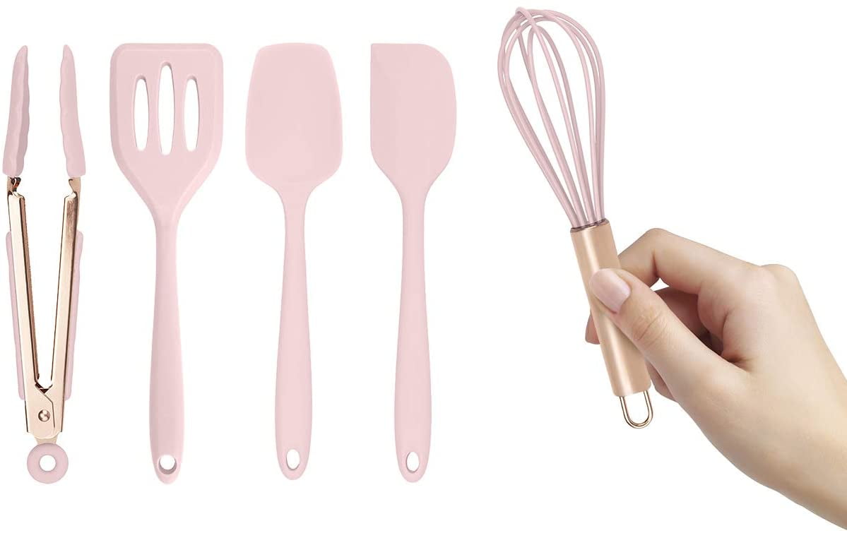 Lemon Collection Spoonula and Spoon Whisk Silicone Kitchen Tools Cook With Color Set of Five MINI Kitchen Utensil Set Spatula Tong 