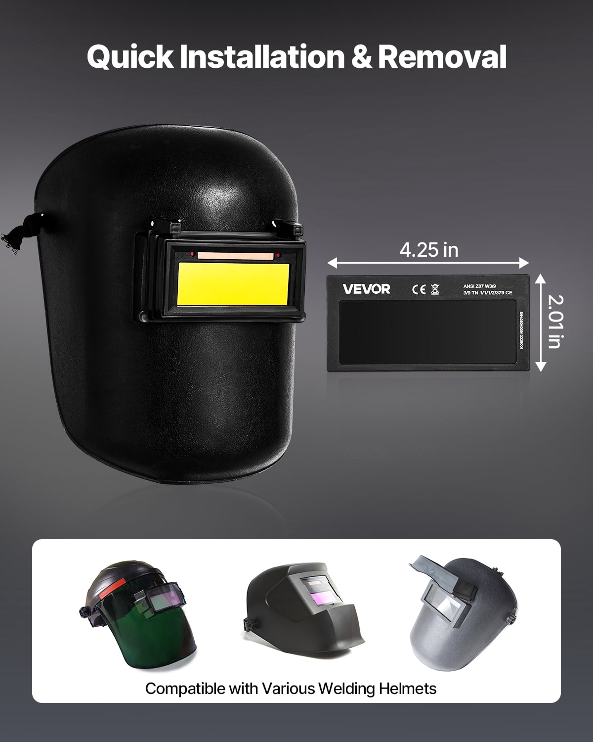 VEVOR Auto Darkening Welding Lens 4.25" x 2", Shade 11 True Color Welding Lens with Dual Arc Sensors & Gold Coating, Compatible with Most Welding Helmets for TIG, MIG, MMA, ARC Applications