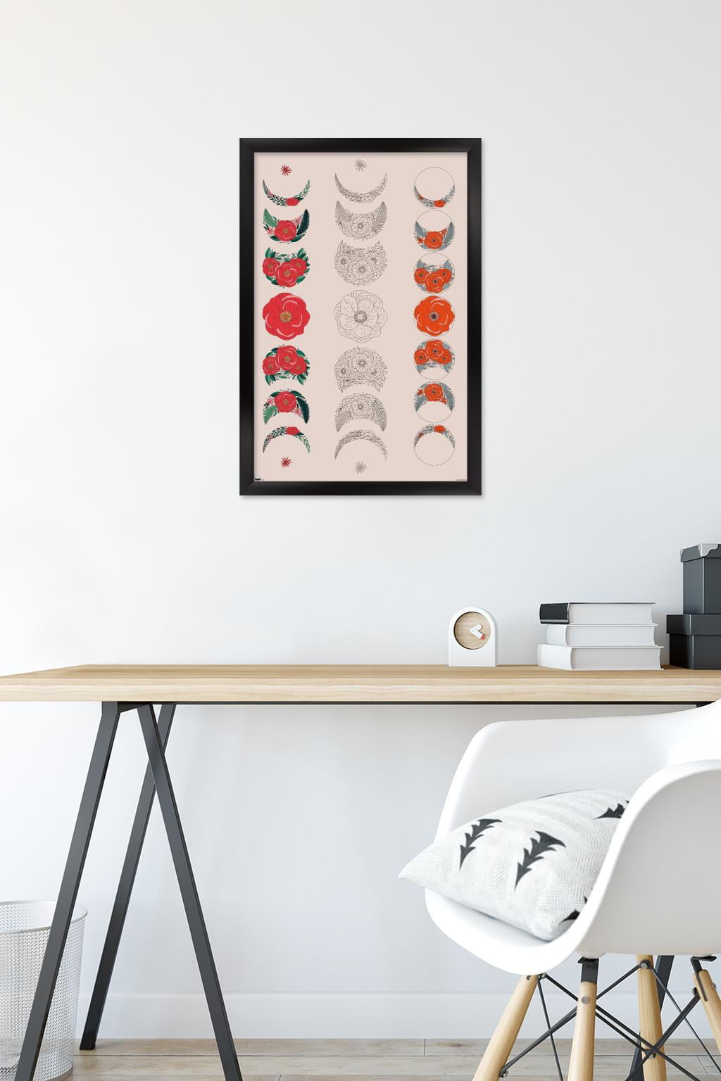 Floral Phases of the Moon Wall Poster, 14.725" x 22.375" Framed
