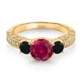 thumbnail image 2 of Gem Stone King 18K Yellow Gold Plated Silver Red Created Ruby Black Onyx and White Moissanite Engagement Ring for Women (2.07 Cttw, Gemstone July Birthstone, Round 7MM and 4MM, Size 6), 2 of 3
