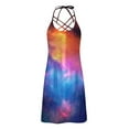 thumbnail image 4 of Galaxy Print Dress for Women Summer Sleeveless Casual A Line Tank Sundress Criss Cross V Neck Mini Dress, 4 of 6