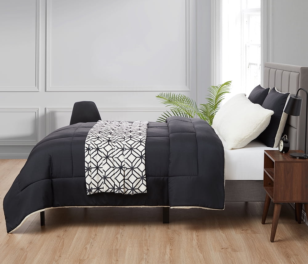 Serta So Cozy 5-Piece Sherpa Reverse Comforter Set, Black, King