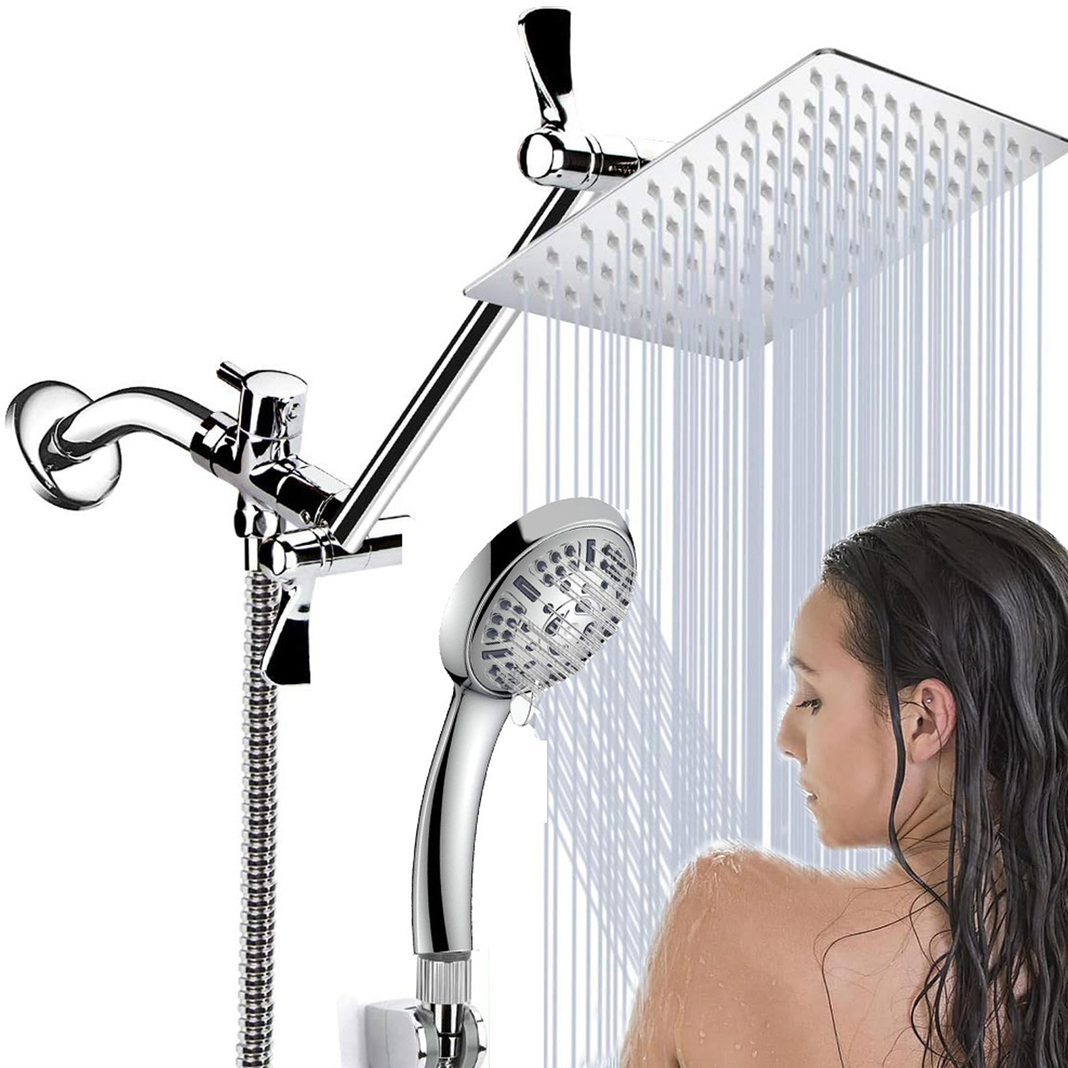 BN-LINK 8-Inch Rain Shower Head Combo with 9 Spray Patterns photo 1