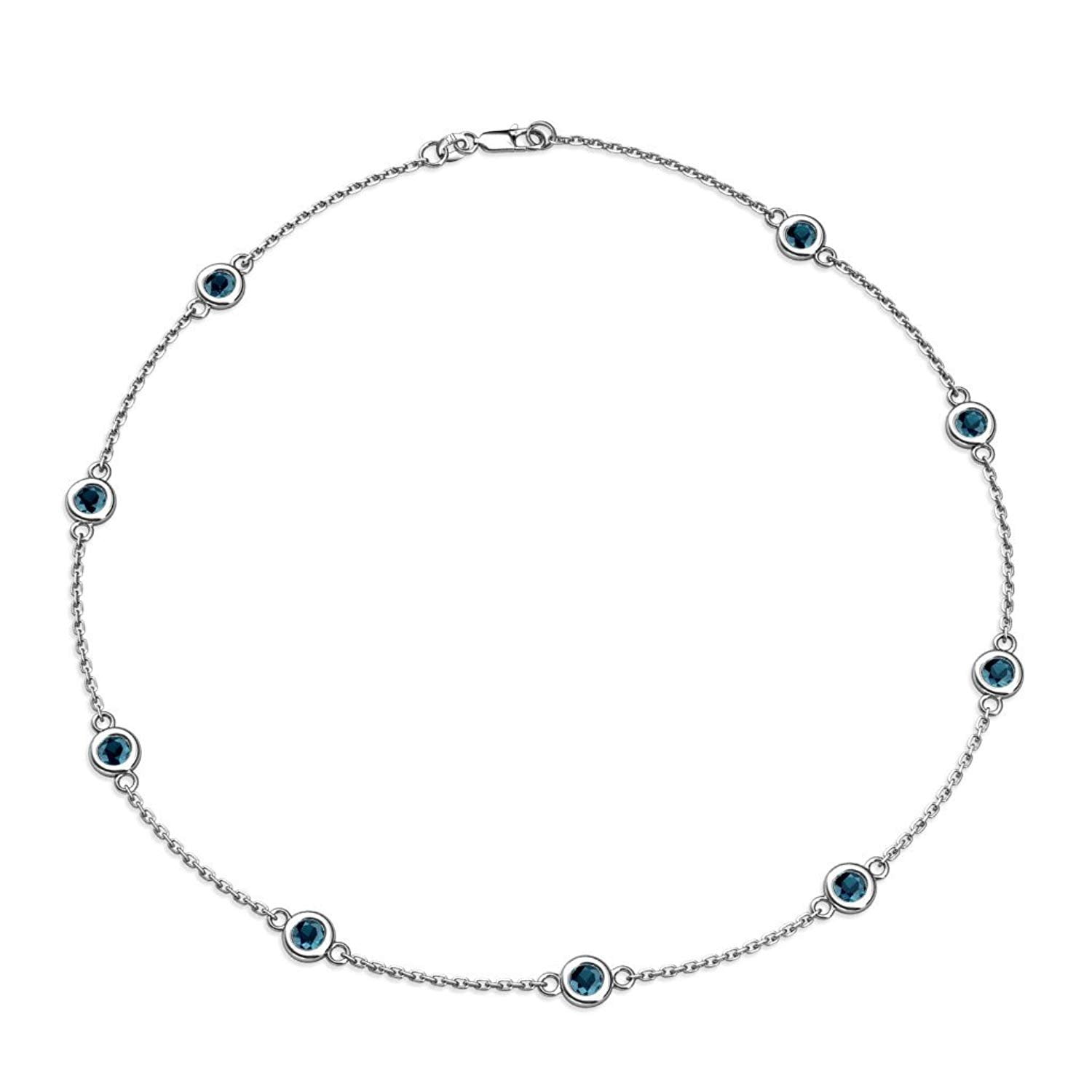 Blue Diamond 9 Station Necklace 2.25 cttw in 14K White Gold by TriJewels