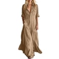 thumbnail image 2 of Odbmxy Dresses Maxi for Women Fall Collared 3/4 Sleeve Solid Color Shift Regular Button Shirt Dress Women with Pockets, 2 of 6