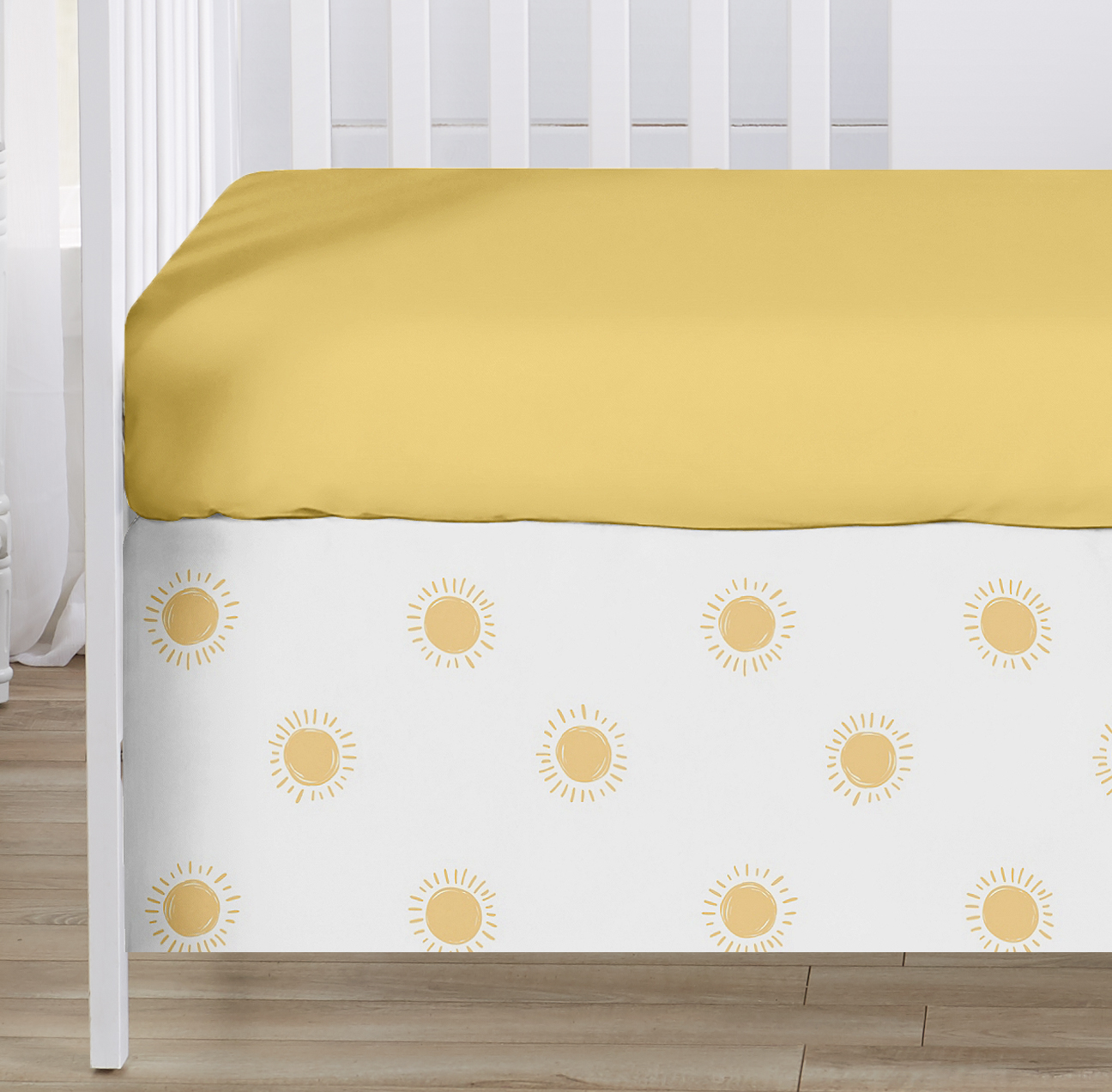 Sweet Jojo Designs Boho Sun White and Mustard Yellow Boy, Girl, Unisex/Gender Neutral Crib Bedding Set 3 Piece