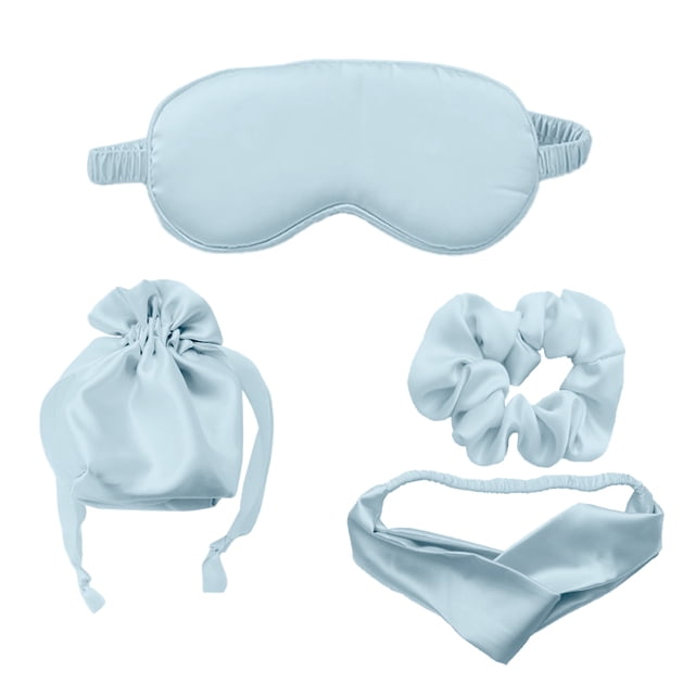 Antifaz para dormir, suave venda para los ojos para dormir para mujeres, cubierta para sombra de ojos con gomas para el pelo de satén y diadema, regalo de boda