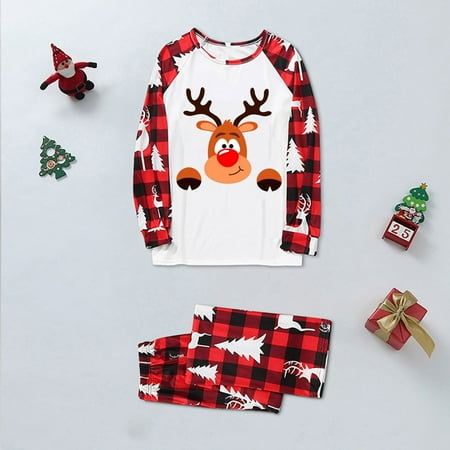 

Christmas MOM Matching Family Pajamas Sets Christmas PJ s With Print And Plaid Printed Long Sleeve Tee And Bottom Loungewear