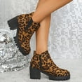 thumbnail image 4 of Womens Leopard Platform Boots Fashion Winter Fall Casual Suede Chunky High Heel Slip on Dress Ankle Booties, 4 of 6