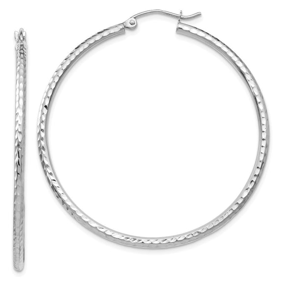 14k White Gold Sparkle-Cut 2mm Round Tube Hoop Earrings - 2.5 Grams - Measures 42x42mm