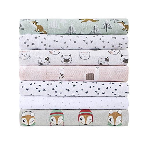 Cozy Soft Cotton Novelty Print Flannel Sheet Set Grey/Pink Cats Twin XL