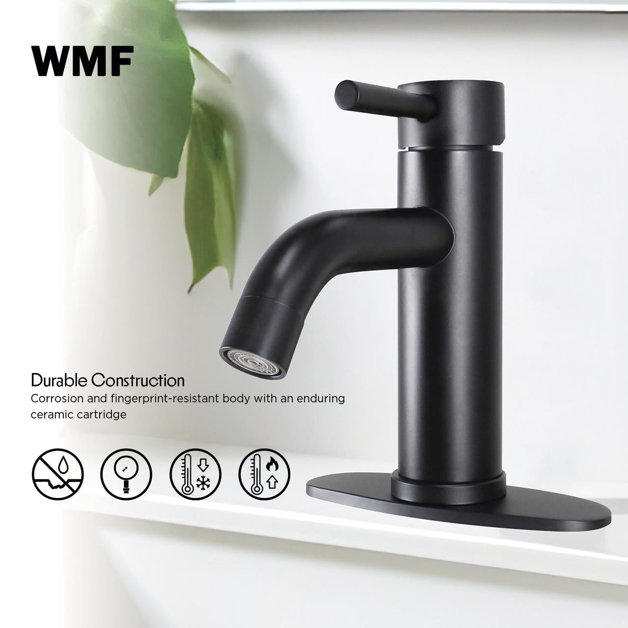 WMF WMF-4316MB-S Stainless Steel Black Single Handle Bathroom Sink Faucet