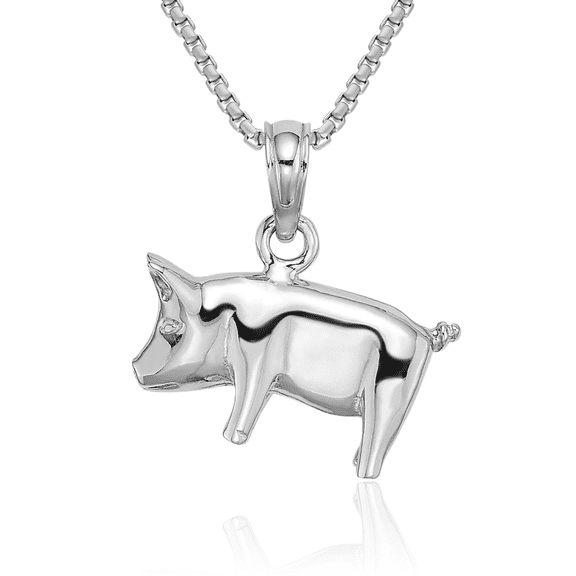 14K Solid White Gold Piglet Pig Curly Tail Necklace Chain Pendant Charm