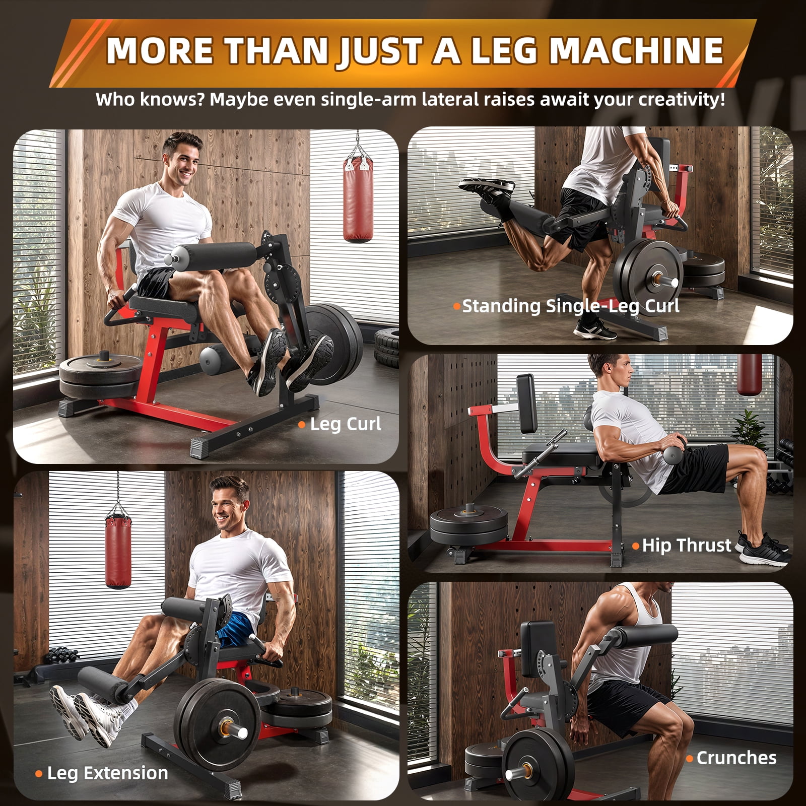 AECOJOY Adjustable Leg Extension & Curl Machine, 8+24 Positions, Plate-Loaded Thigh Workout Equipment for Home Gym, Fits 1''/2'' Weight Plates with Wheels