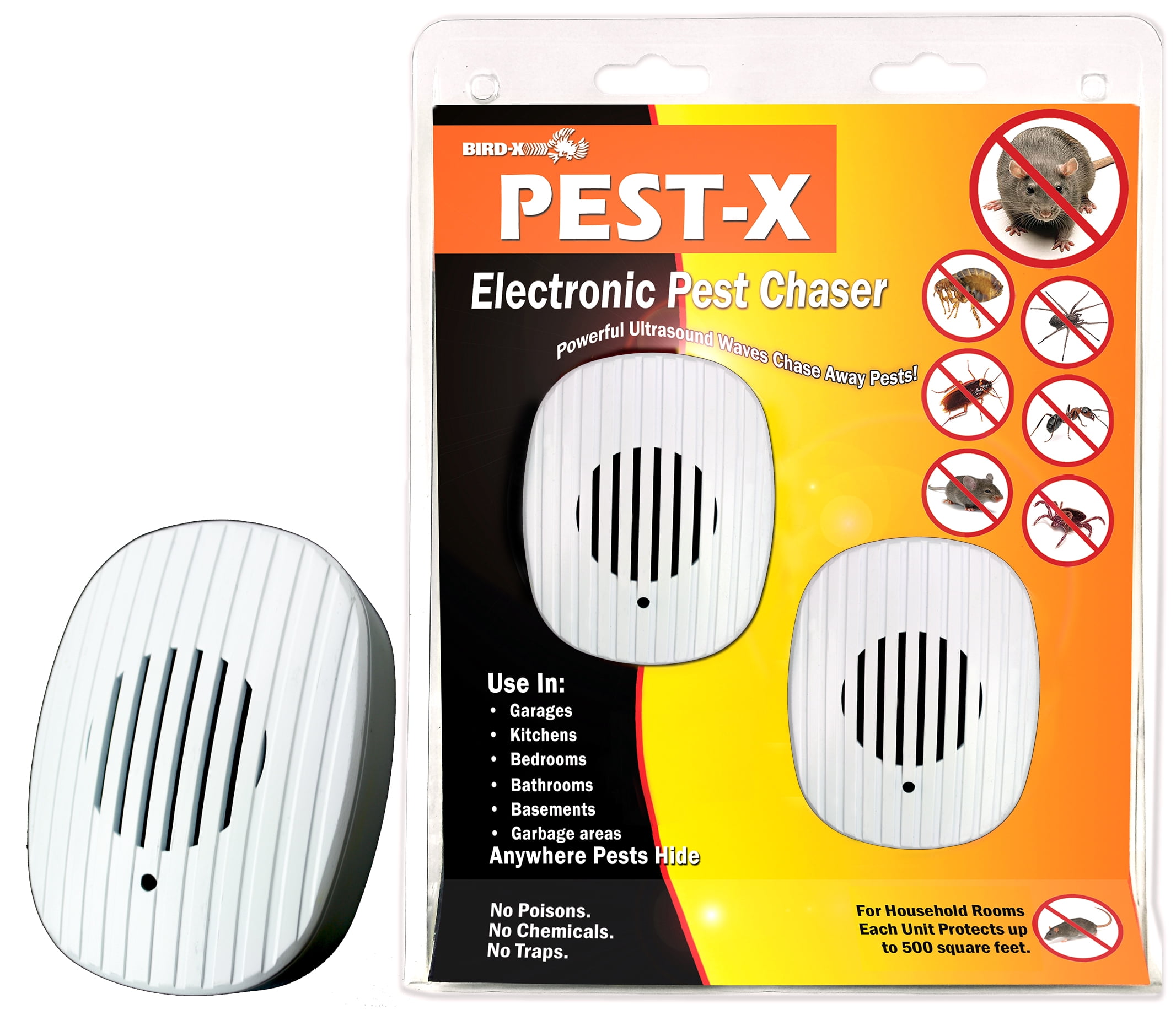 Pest-X 220 Volt Ultrasonic Rodent Insect Pest Repeller 6-Pack 3000 square feet Mice Ants Spiders Fleas Ticks Cockroaches European Plug