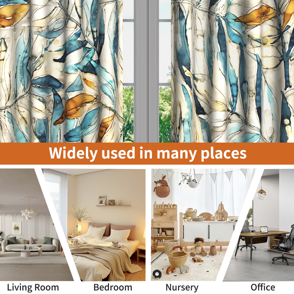 Lfeey Watercolor Leaves Print Blackout Curtains 84 in Long, Window Drape for Bedroom Living Room, 2 Panels