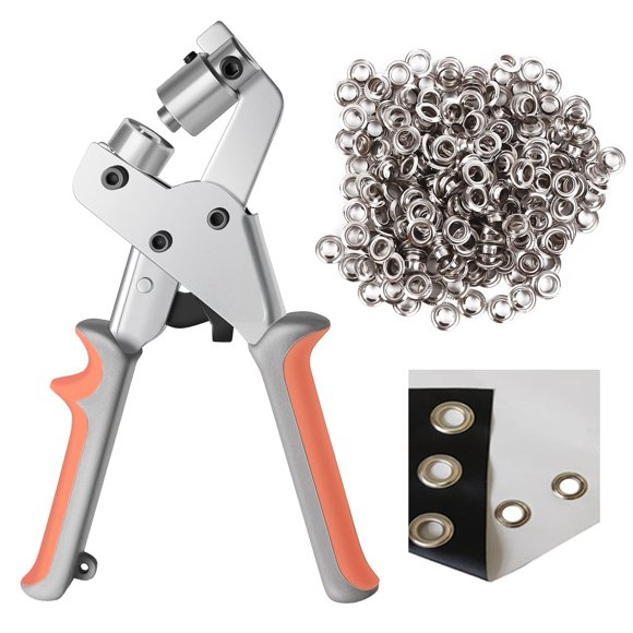 KING PIECES Trousse d'Outils pour Oeillets LACUISINE, Pince Perforatrice Portative pour Trous, Machine à Oeillets à Pression Manuelle, Perforatrice Manuelle avec 500 Pcs Oeillets Argentés de 3/8