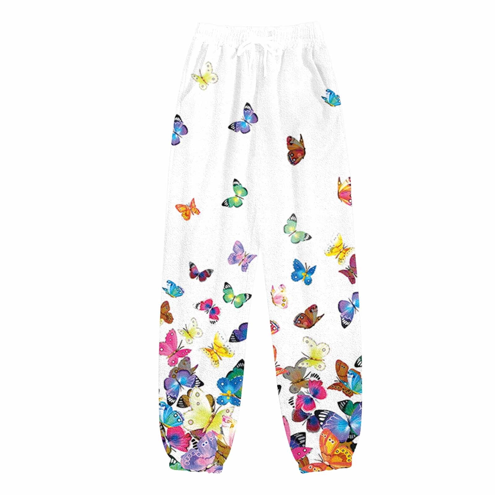 XIAONU Women's Butterfly Print Joggers Drawstring Waist Pocketed