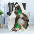thumbnail image 4 of Sloth Soft Flannel Fleece Throw Blanket, Sluggish Wild Jungle Animal Eating Green Leaves Idle Indolent Fun Character, Cozy Plush for Indoor and Outdoor Use, 50" x 70", Umber Ivory Green, by Ambesonne, 4 of 5