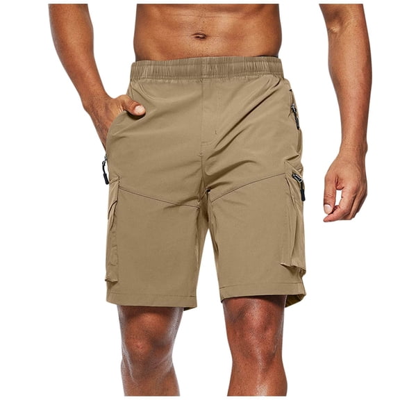 Men's Hiking Cargo Shorts 10" with Zipper Pockets Quick Dry Casual Stretch Golf Work Short Outdoor Summer Brown 2XL