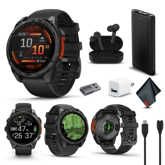 Garmin Fenix 8 47MM AMOLED Multisport GPS Smartwatch Slate Gray with Black Silicone Band, Built-in LED Flashlight, Fitness & Health Smart Watch Bundle for Men & Women
