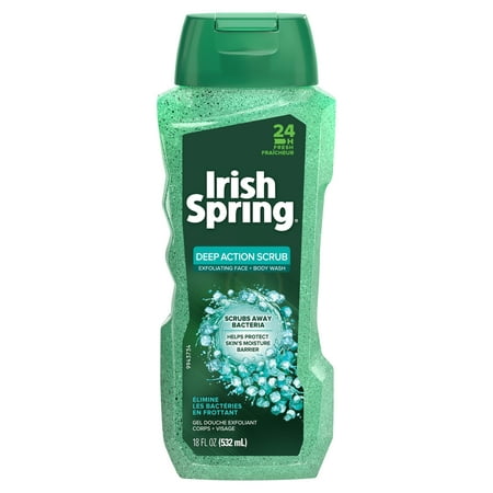 Irish Spring Deep Action Scrub Men's Face & Body Wash, Exfoliating Body Wash - 18 fl oz