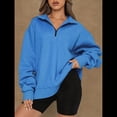 thumbnail image 4 of Sudadera de Entrenamiento de con Media Cremallera para Mujer, de Gran Tamaño, de Larga, Color Liso, con Hombros Caídos. Azul XXL, 4 of 5