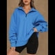 thumbnail image 4 of Sudadera de Entrenamiento de con Media Cremallera para Mujer, de Gran Tamaño, de Larga, Color Liso, con Hombros Caídos. Azul XXL, 4 of 5