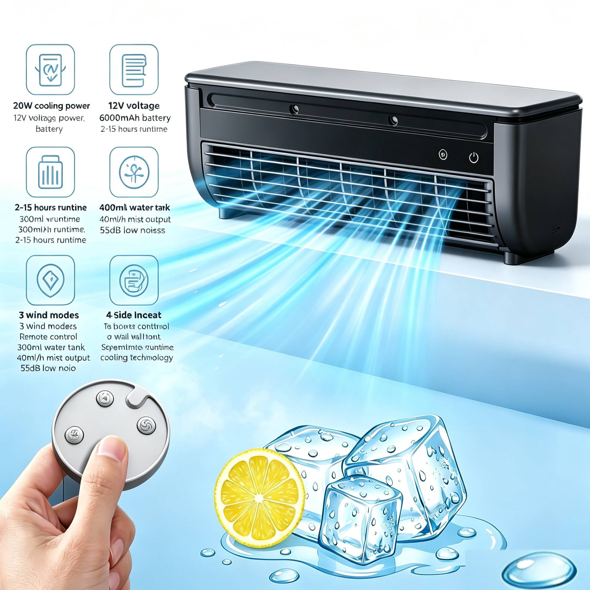 Portable Wireless Charging Air Conditioner, Mini Portable Air Conditioner, Wall Mount No Window AC Unit, Ductless Mini Split AC, Remote Quiet Cooling, Rechargeable Bedroom Kitchen (Drak Gray)