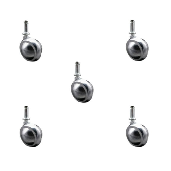 2 Inch Bright Chrome Ball Caster – 7/16 Inch Grip Ring Stem – Set of 5 – SCC