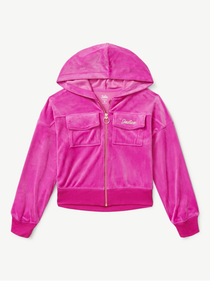 Justice Girls Velour Zip Hoodie - Velour Material - Walmart.com