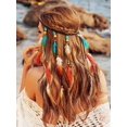thumbnail image 1 of GORTIN Diadema de plumas bohemias, tocado hippie, disfraz indio gitano, tocado bohemio, accesorios para el pelo para mujeres y niñas (A-azul+rojo), 1 of 5