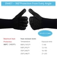 thumbnail image 3 of Guantes de silicona antideslizantes EN407 para barbacoa, horno, horno, guantes de cocina resistentes al calor, guantes para chimenea, guantes para chimenea, guantes para chimenea hasta 800 °C (negro) JFHHH pequeña, 3 of 4